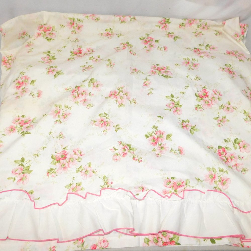 VTG Burlington House Full Double Pink Floral Ruffle Edge Flat Sheet Shabby chic